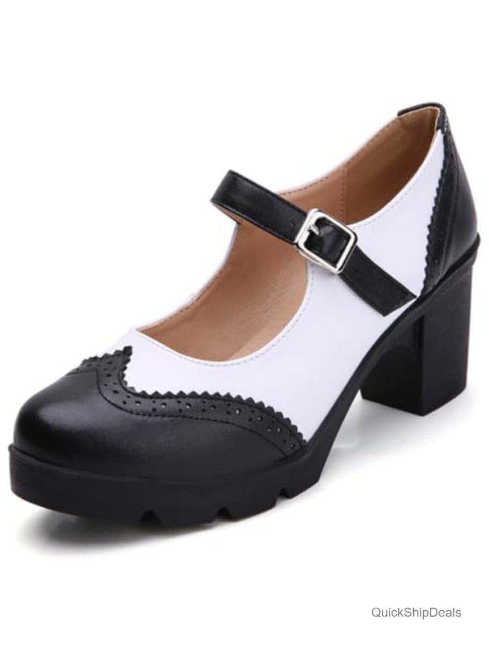 Women's Chunky Low Block Heel Mary Jane Pumps Faux Leather Round Toe Work Shoes